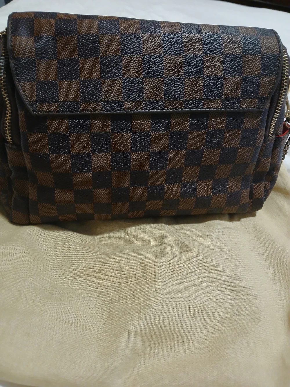 Checkerboard Brown and Dark Brown Crossbody - Picture 9 of 11